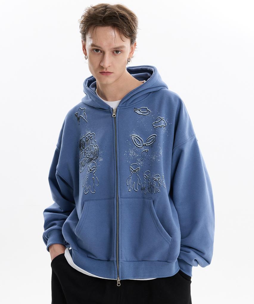 Hoodhood Doodle Alien Zip-Up Hoodie Dust Blue