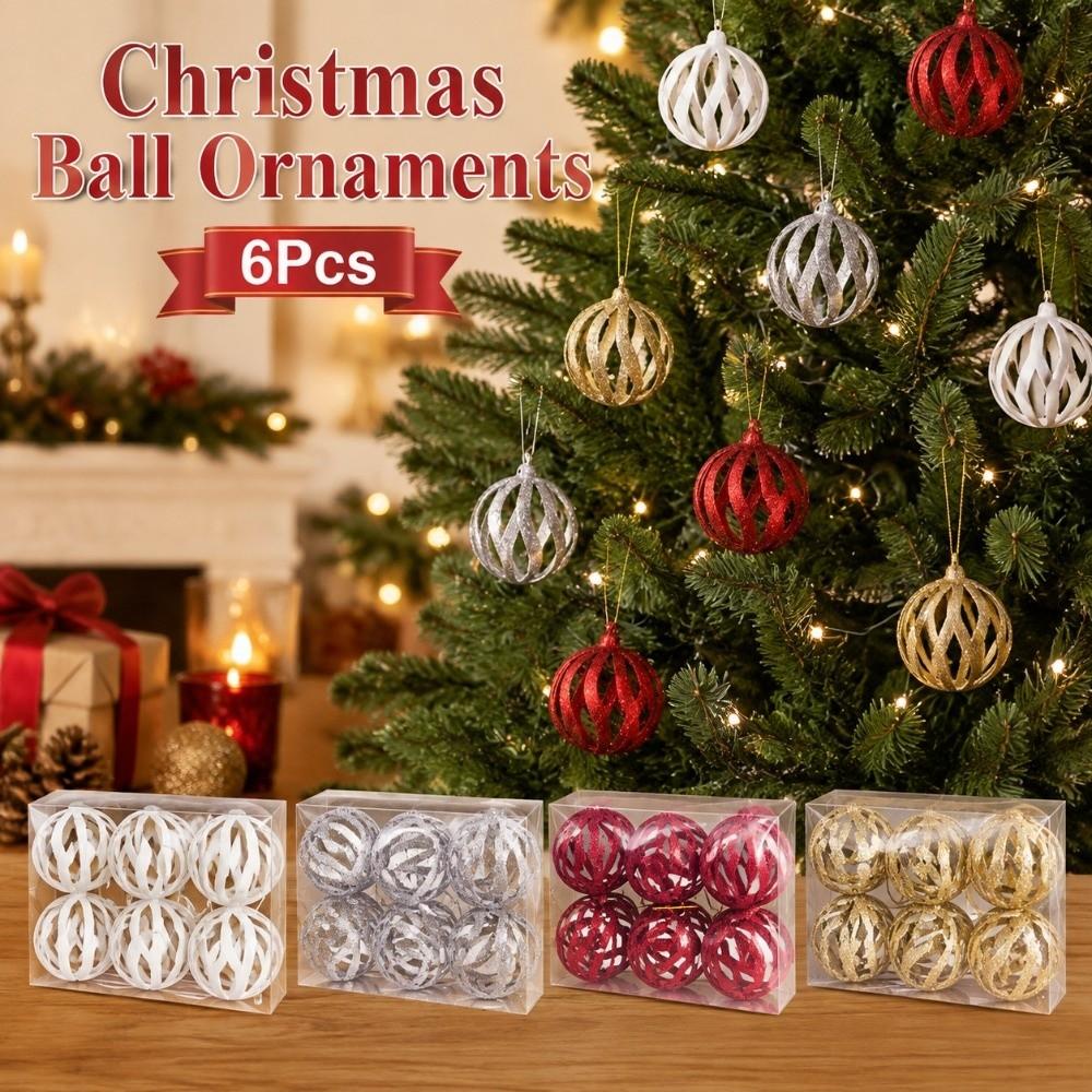6Pcs 6cm Hollow Ball Pendants Glitter Christmas Tree Spheres Pendant  New Year