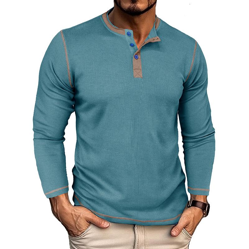 Retro Men'S Outdoor Loose Autumn Hoodie Casual Long Sleeved Henley Collar Top Shirt Cardigan