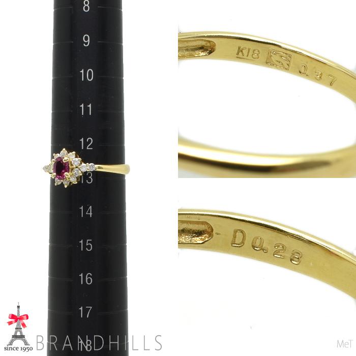SEIKO Jewelry Ruby Diamond K18 Yellow Gold Size 0.37ct 0.28ct Ring, YG, #13