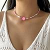 Women's New Dopamine-Colored Beaded Necklace with Soft Clay and Plumeria Flowers, Exquisite Fashionable Collarbone Chain