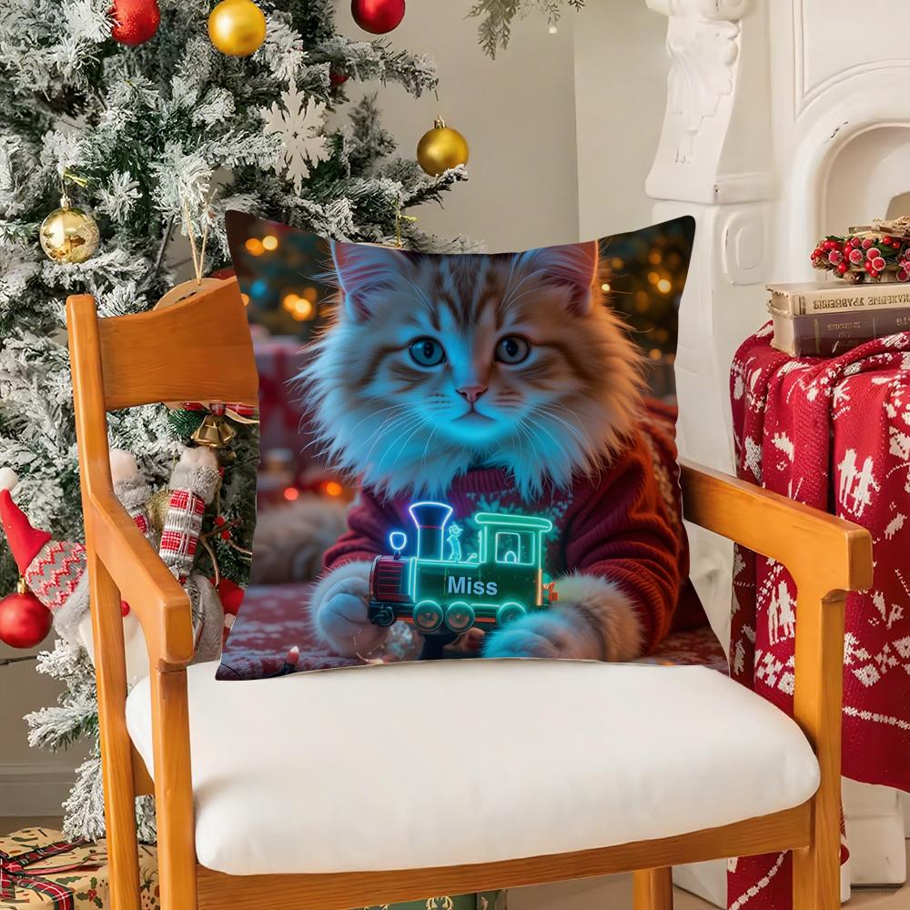 Fantasy And Quirky Animal Christmas Pillow Case Silky Short Plush With Invisible Zipper Dustproof Sofa Cushion Cover