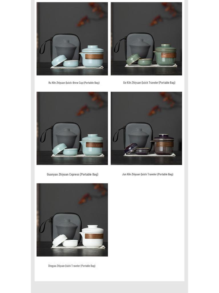 Five Great Kilns Portable Travel Tea Set: One Pot and Two Ceramic Cups Souvenir Gift