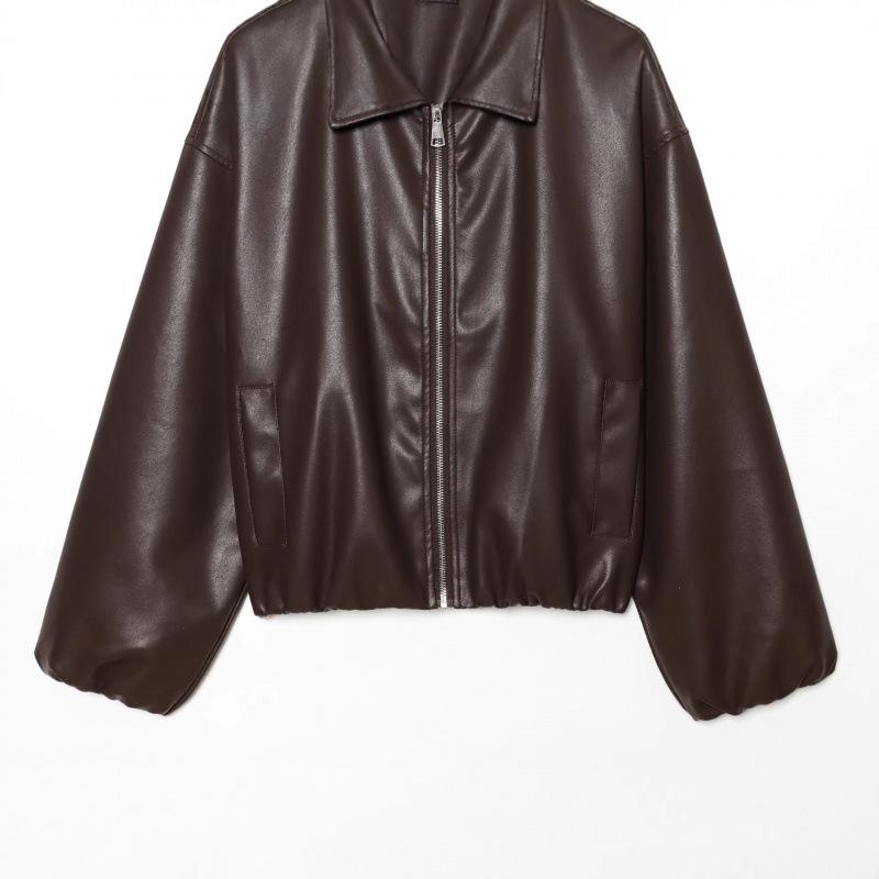European and American style, new women's clothing, fashionable and versatile, simple and versatile imitation leather bomber jacket