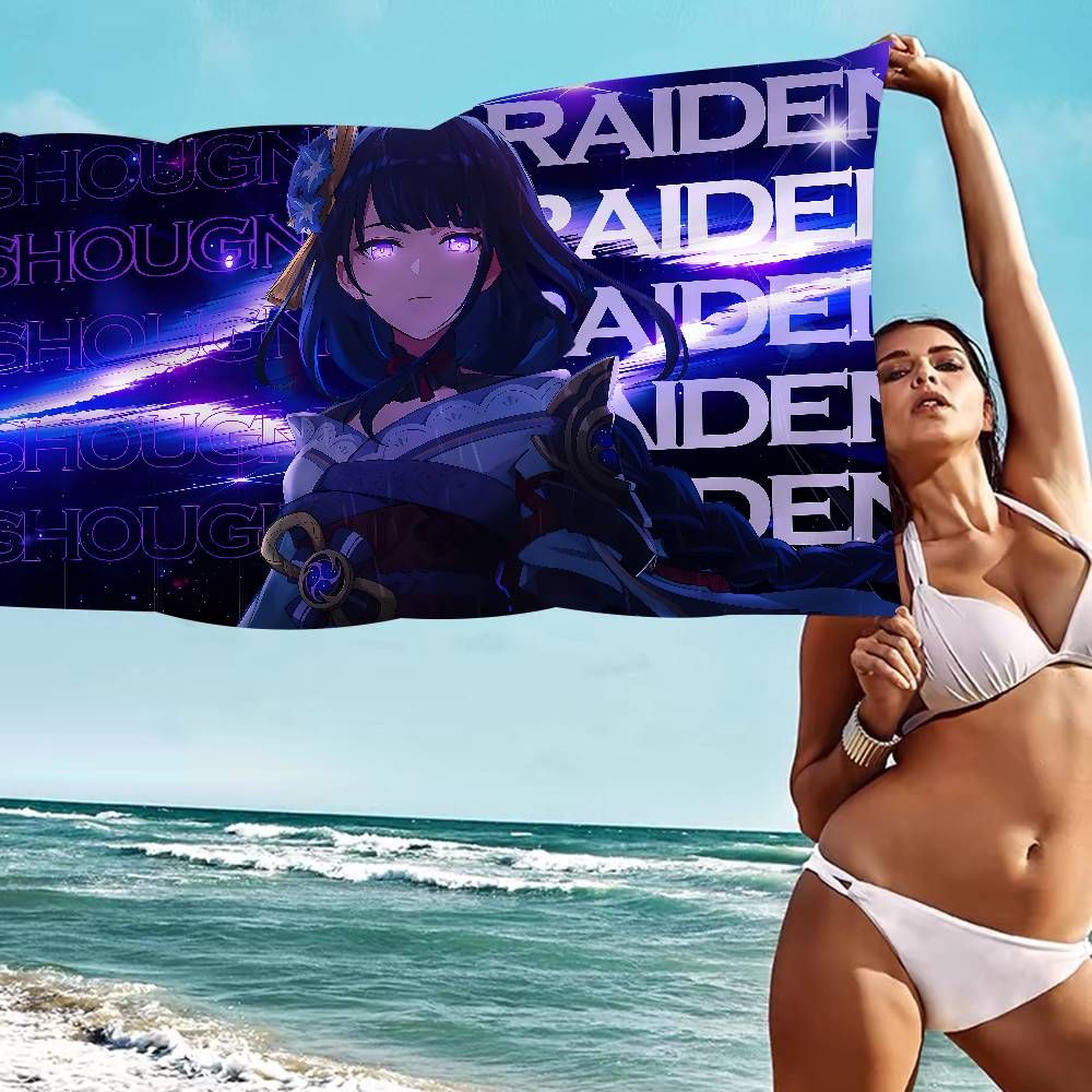 Raiden Shogun Genshin Impact Microfiber Blanket Quick Drying Beach Towels Oversized Printing Super Absorbent Pool Towel Blanket