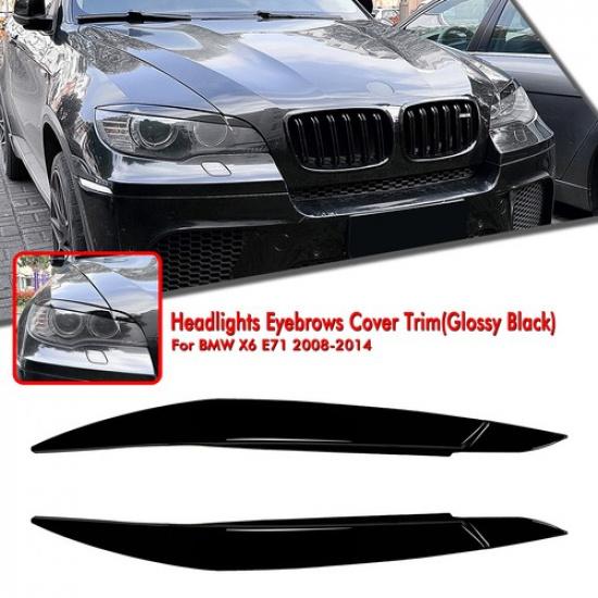 Car Headlights Eyebrows Eyelids Decor Lamp Trim For BMW X6 E71 2008-2014 Black
