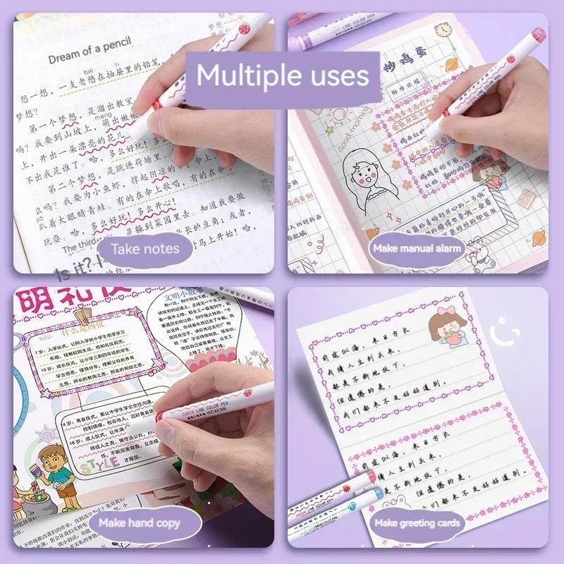 6Pcs/Set Art Drawing Doodling Stationery Flower Line Shape Highlighter Pen School Office Supplies Roller Tip Curve Liner Marker
