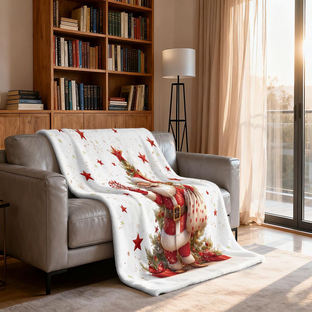 1ks Kreslená flanelová deka s potiskem Santa Clause, Pohovka, Odpolední zdřímnutí, Neformální deka, Měkká a pohodlná, Více velikostí, Lze prát v pračce