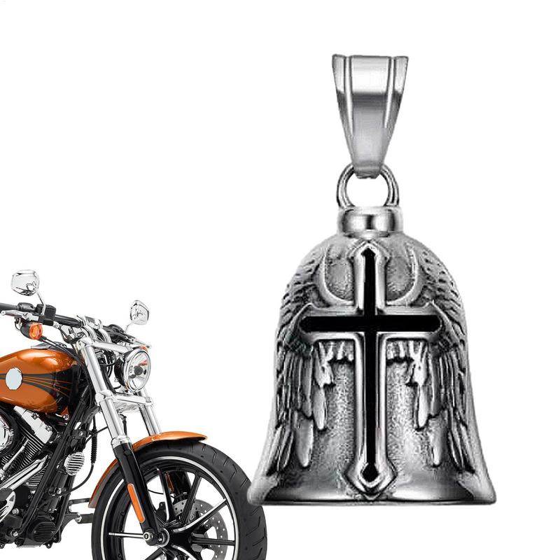 Retro Punk Style Men's Lucky Bell Angel Wing Knight Bell Metal Pendant Motorcycle Riding Protector Bell Accessories Bell
