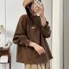 Johnature Casual Elasticated Corduroy Top Women Japanese Forest Balloon Sleeve Shirt Autumn Winter