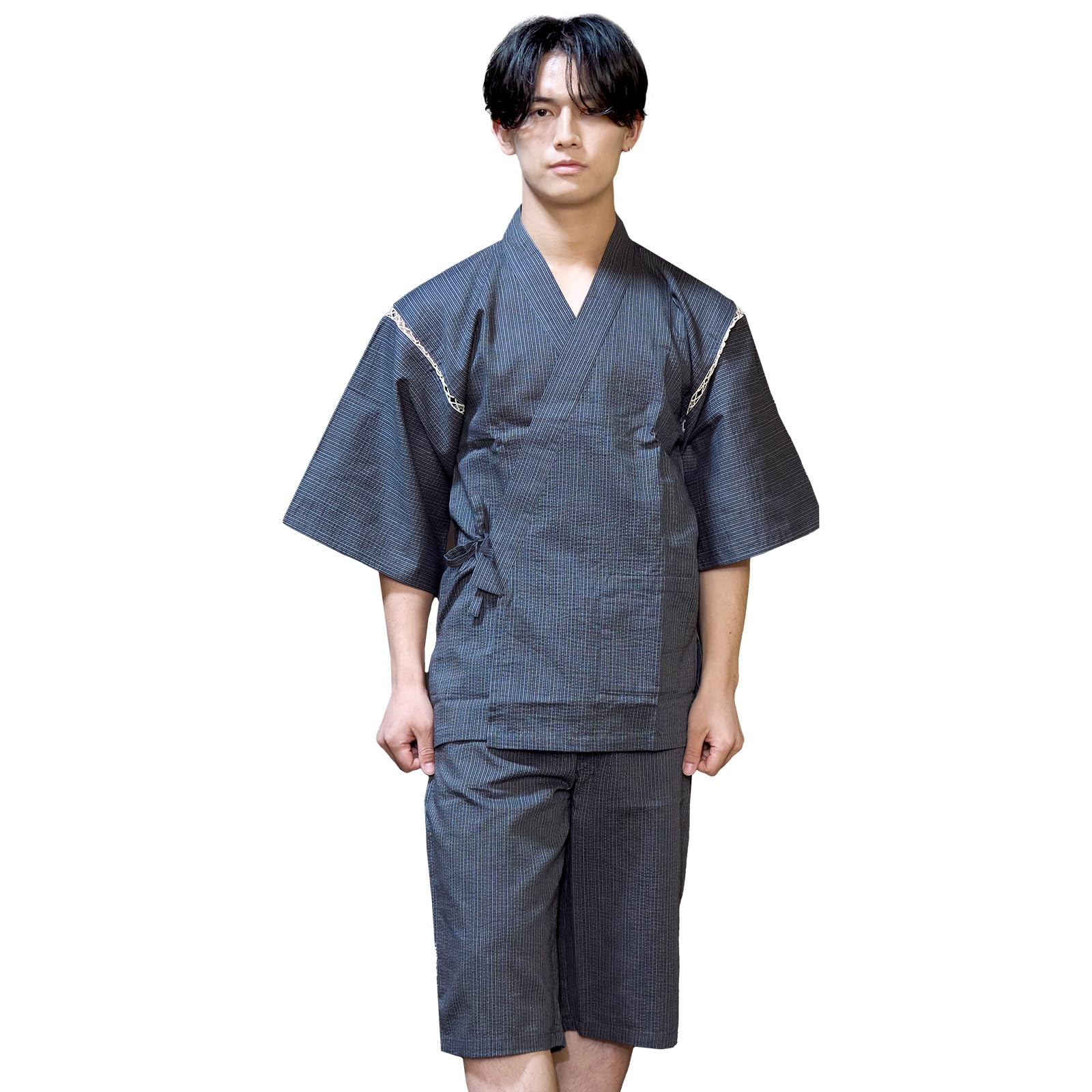 

Luanna Jenna Shijira Weave Jinbei Top and Bottom and Lightweight and Breathable Summer Stylish Japanese Sizes Men s Set, 100% Cotton. [Cool