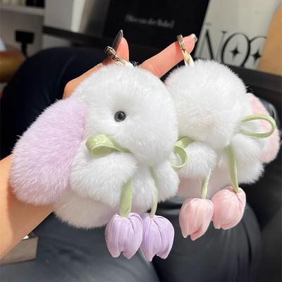 1pc Trendy Real Otter Rabbit Fur Plush for Women with Cute Charm, Decorative Accessory for Keys, Bags & Backpacks Gift Bag Charm