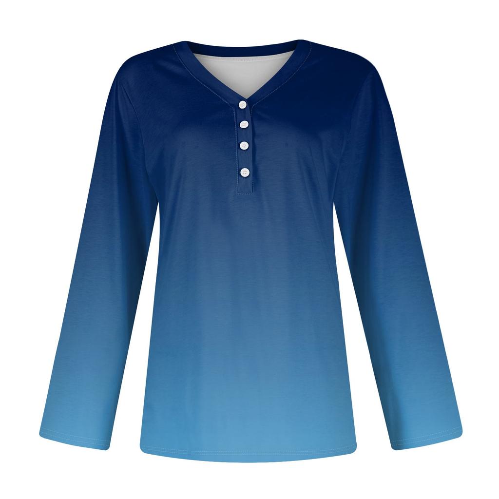 Women's Fashion Casual Long Sleeve Floral Print V-Neck Button Top