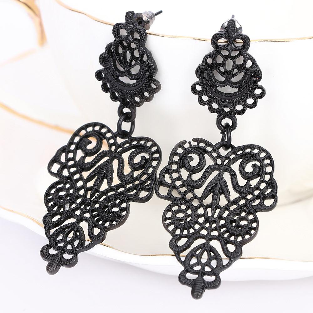 Women Dangle Black Fashion Long Boho Earrings Zinc Zinc Alloy Leaves Dangle Earrings