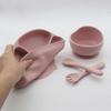 Baby Suit Spoon Fork Sucker Baby Grid Plate Cup Food Supplement Bowl Drop-resistant Silicone Children's Feeding Tableware