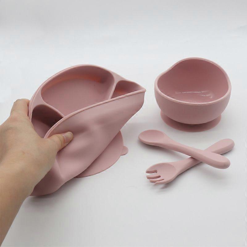 Baby Suit Spoon Fork Sucker Baby Grid Plate Cup Food Supplement Bowl Drop-resistant Silicone Children's Feeding Tableware
