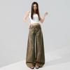 Spring Summer Premium Rhinestone Bling Streetwear Drape Wide Leg Comfy Floor Sweeping Denim Pants Women Casual Pants Oversize Denim Trousers