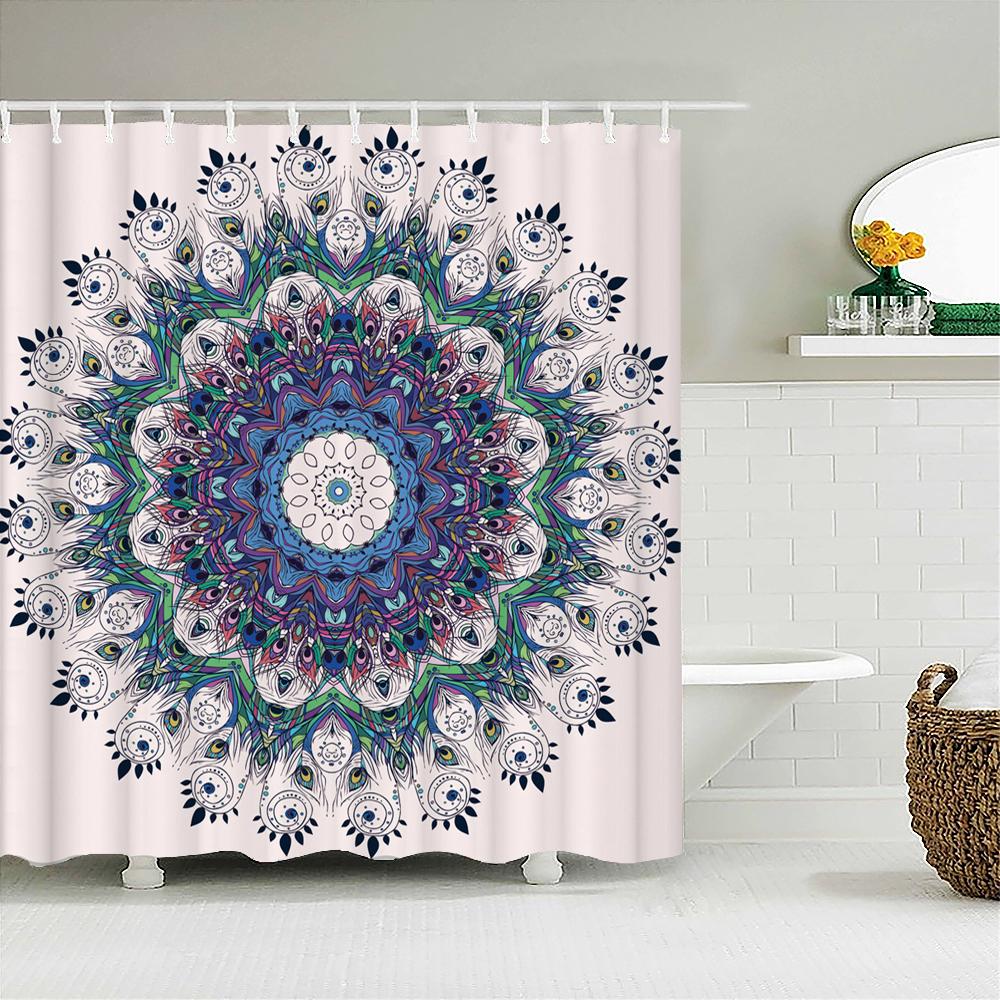 High Quality Indian Mandala Pattern Printed Fabric Shower Curtains Bohemian Bath Screen Waterproof Bathroom Decor with 12 Hooks