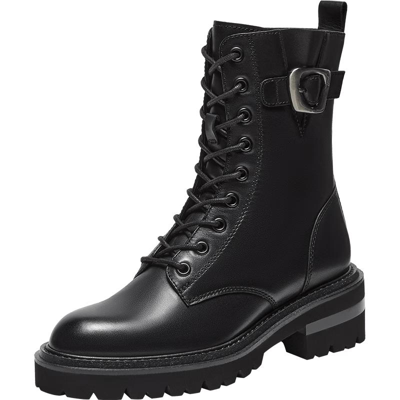 Zhenmeishi Women s Metal Buckle Leather Martin Boots 36