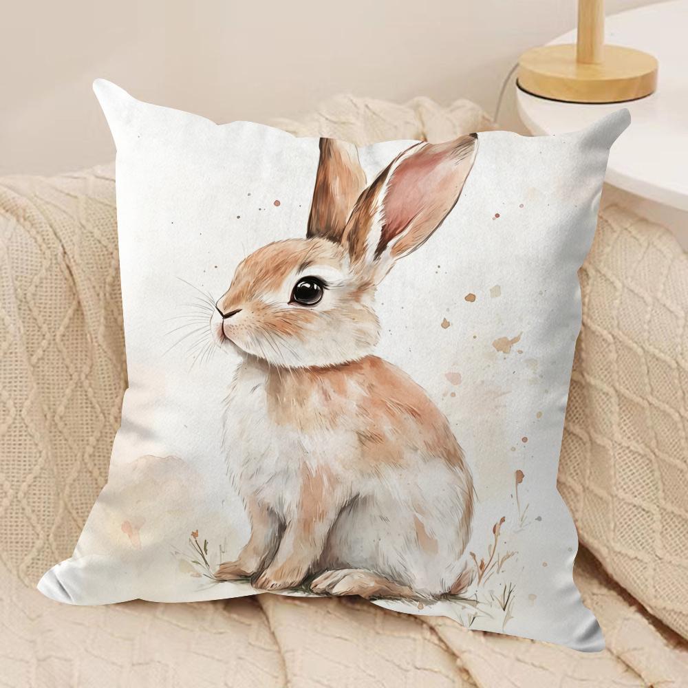 Cute Easter Bunny Cushion Cover Short plush Doublesided Print Square Throw Pillow Covers Sofa Home Cushion Decor
