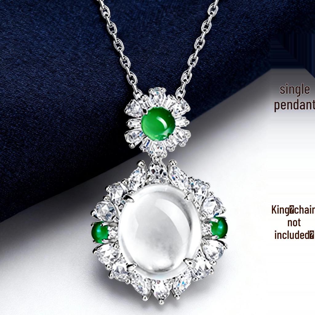 Retro Weißer Jade Diamant Offener Ring & Anhänger Halskette Schmuckset für Damen