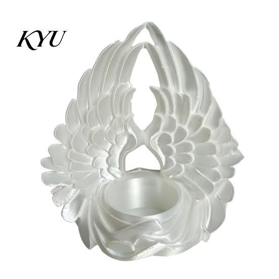 Modern Resin Craft 3D Printed Angel Wings Tealight Candle Holder, Wing Shape Candlestick, Small Container Romantic Ornament for Bedroom Wedding Table