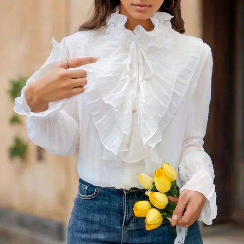 Ruffle Collar Vintage White Ruffle Blouse Buy Korean Ruffled