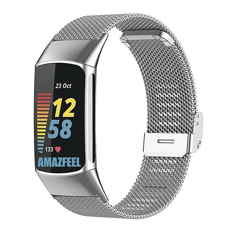 For Fitbit Charge 6/5 Adjustable Watchband Luxurious Metal Mesh Watch Strap Replacement Wristband