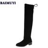 Women Pointed Toe Knee High Boots Winter Suede Chunky Chelsea Shoes Woman 2025 New Warm Snow Boots Short Plush Zapatillas Mujer