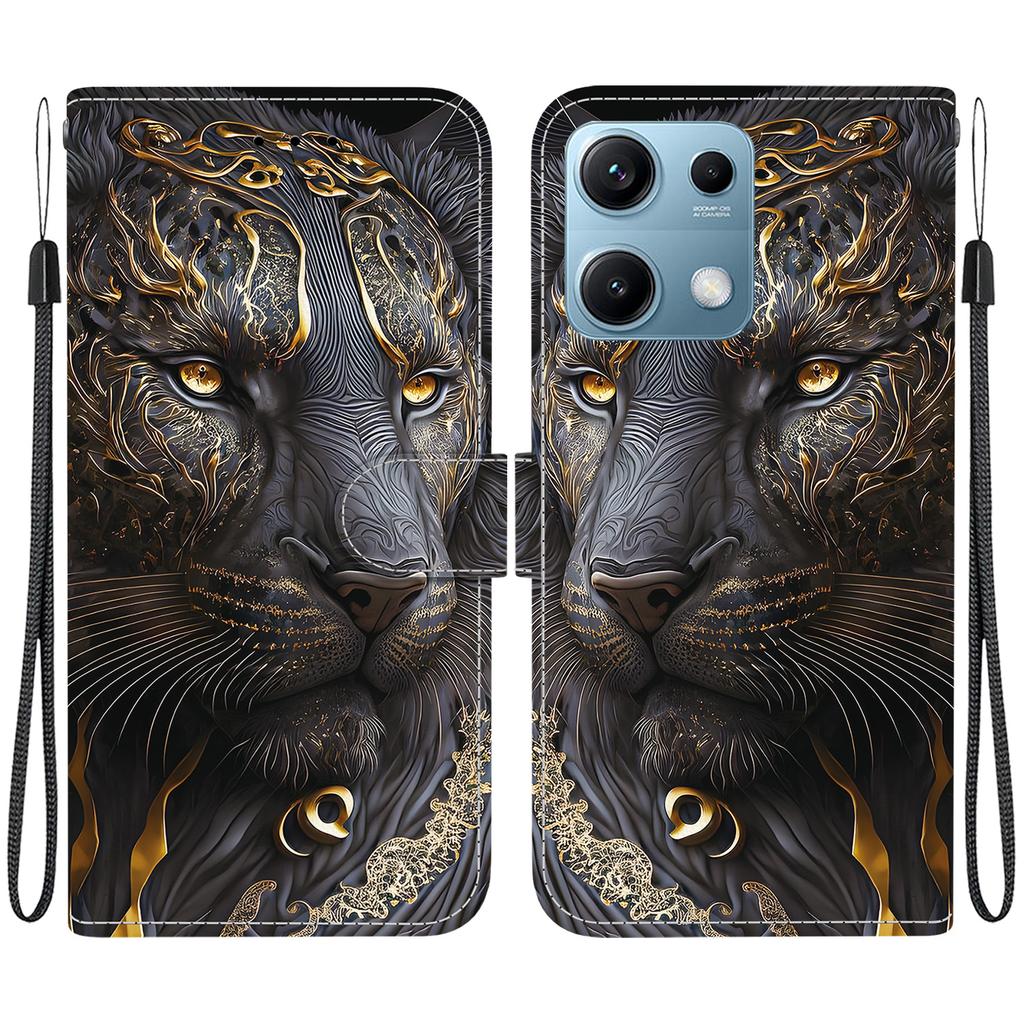 Handmade PU Leather Flip Case for Xiaomi Redmi Note 14S Anti-Slip Shockproof Cover with Wrist Strap & Heart/Rose Cat Designs