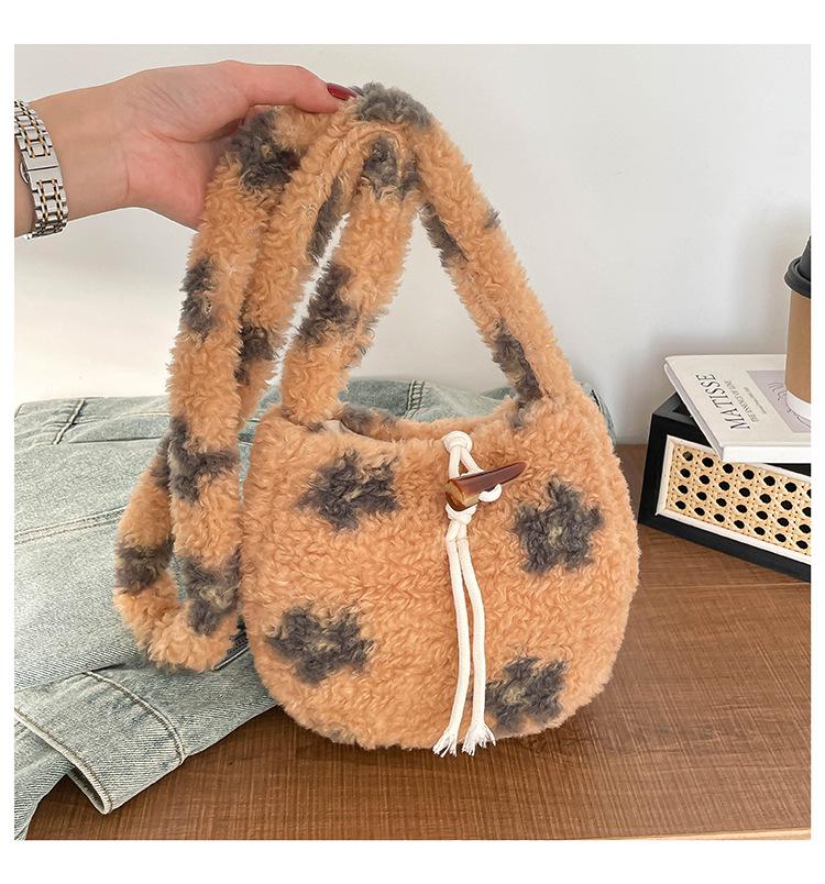 2025 Floral Plush Crossbody Bag - Cute Phone and Coin Purse for Women 17 cm коричневый