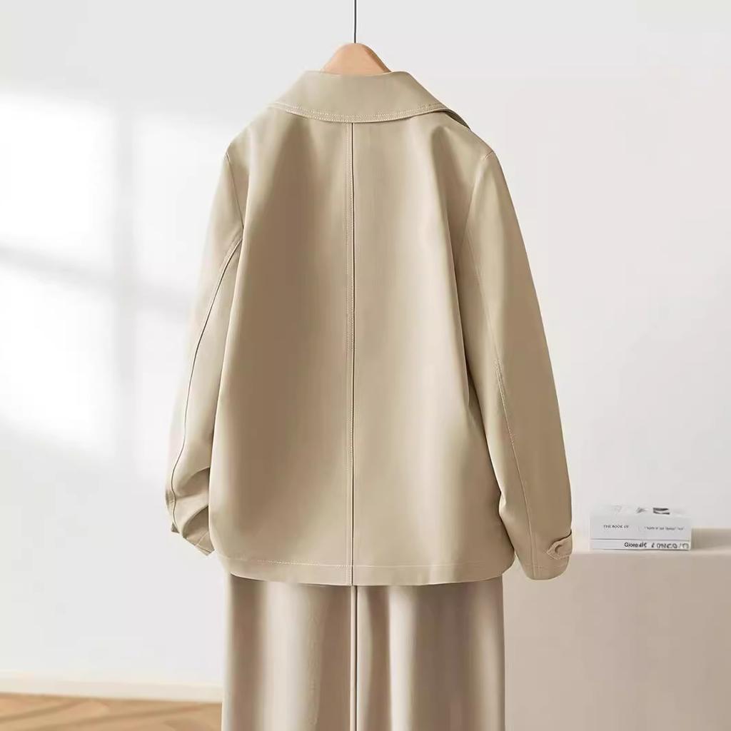 Khaki Short Trench Coat for Women In Autumn New Loose Casual Small Thin Jacket