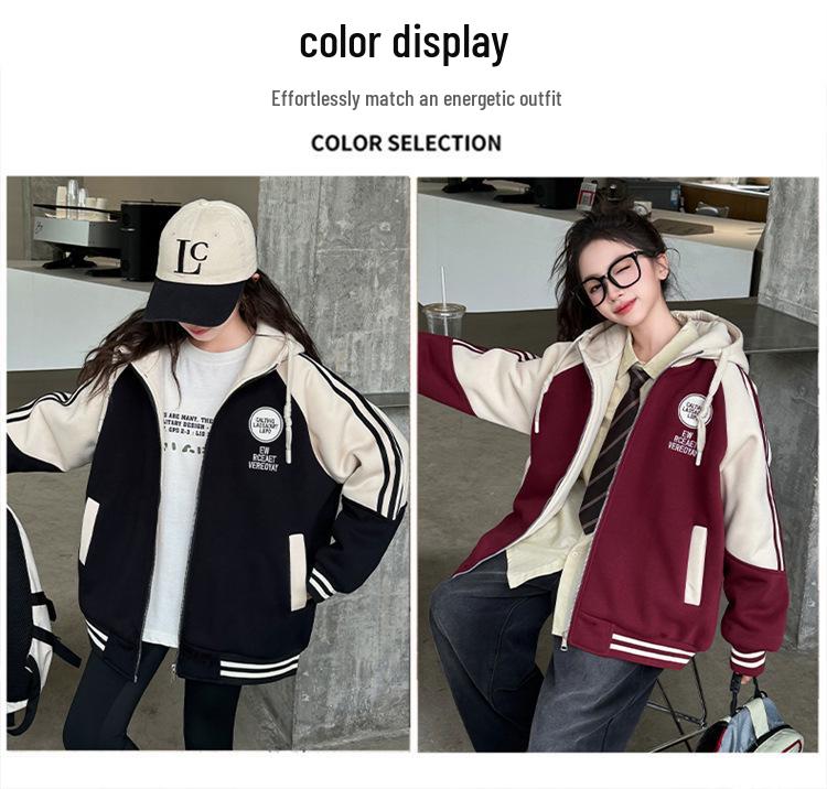 Girls' 2024 Winter Cotton-Padded Baseball Jacket