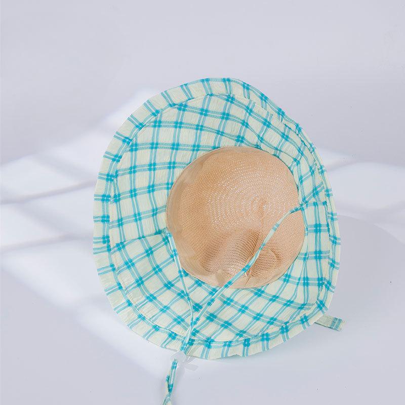 Japanese Sun Hat  Large Plaid Stitched Straw Hat  Fisherman Hat  Women's Basin Hat  UV Protection Sun Protection Hat  Face Covering