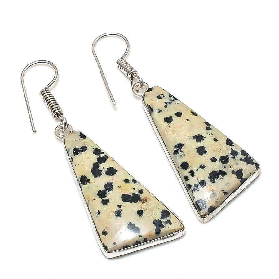 Natural Lapis Lazuli Gemstone Handmade 925 Sterling Silver Jewelry Earring 1.58" v2i87