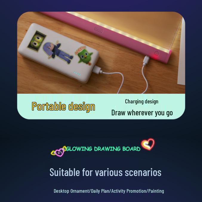 Rechargeable Light-Up DIY Acrylic Drawing Board for Kids - Erasable and Cartoon-Themed Painting Set