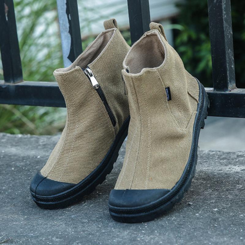2025 Spring Autumn Canvas Shoes Mens Ankle Boots Flat Non-slip Cloth Shoes Breathable Brand Male Footwear Plus Size 45 D241
