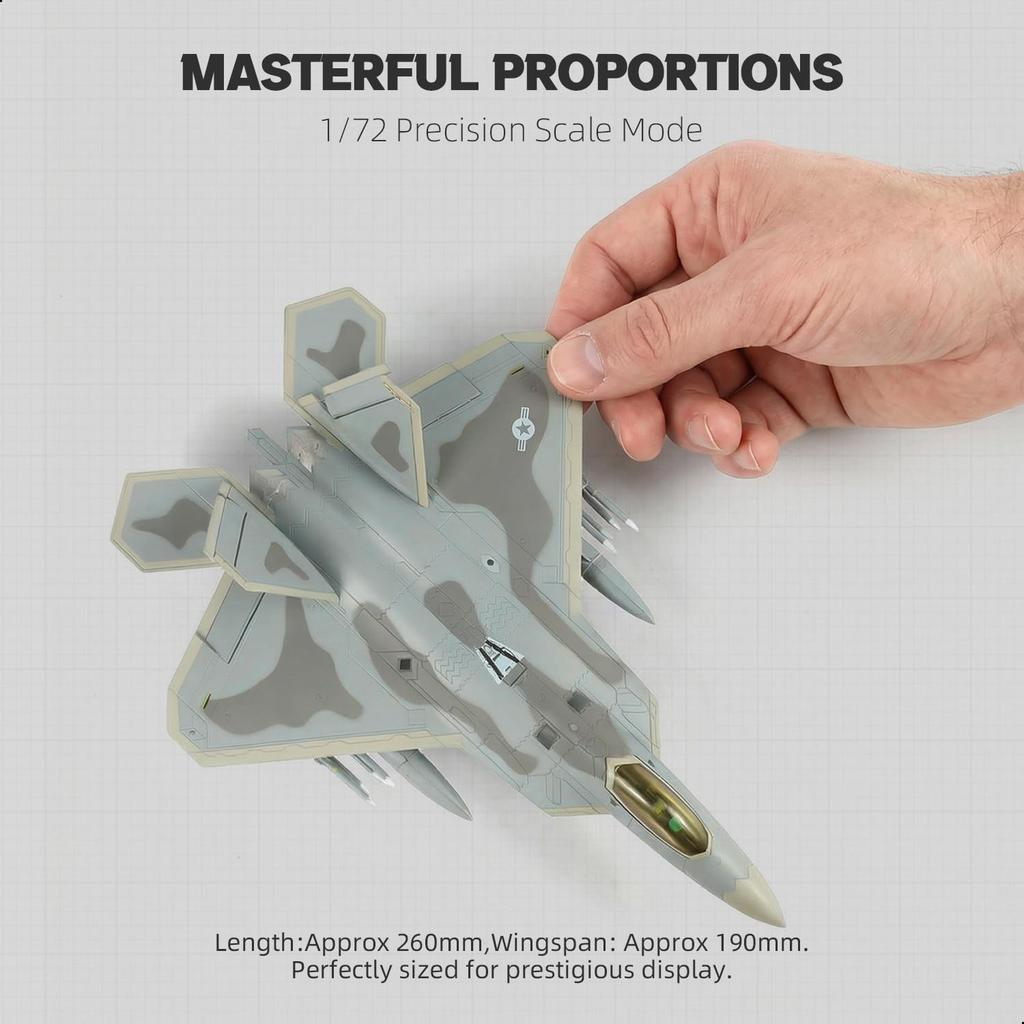 NUOTIE Raptor Metal Fighter Attack Model Finished Product Aircraft Alloy Diecast Airplane Military Display Model Aircraft 27th 1/72 F-22 Pre-built (FF