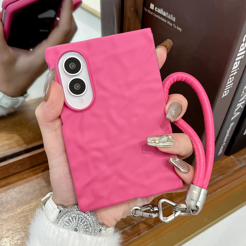 Lanyard Wrist Strap Case For Samsung Z Fold 8 Wrinkles 3D Water Ripples Cases for Galaxy ZFold 8 7 6 5 Fold8 Slim Matte PC Cover
