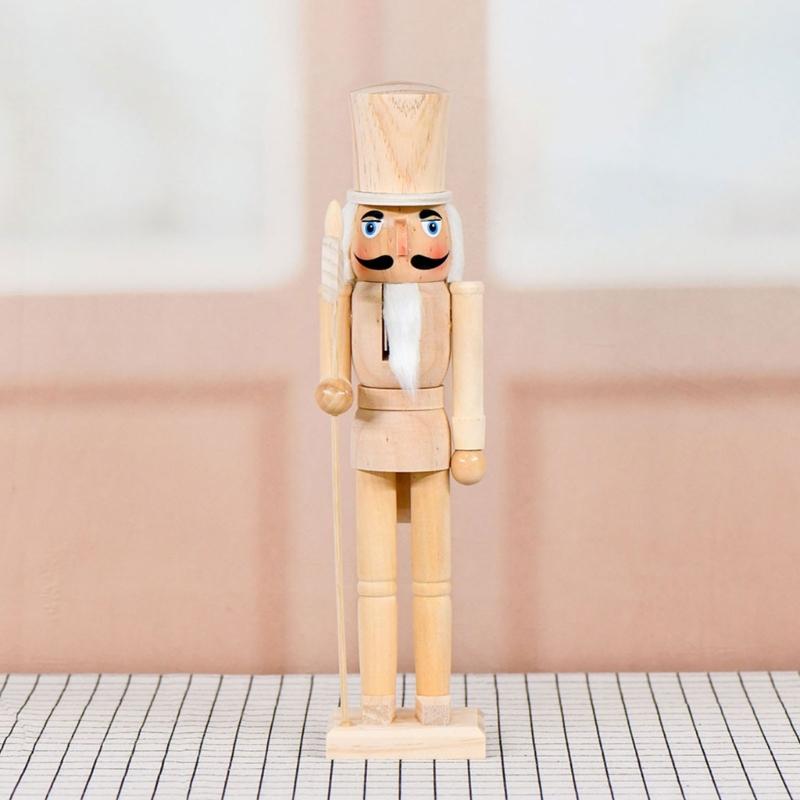 Classical Wooden Festival Nutcrackers Statue With Detailed Carving 38cm Unpainted Soldier Figure Ornament Seasonal Item