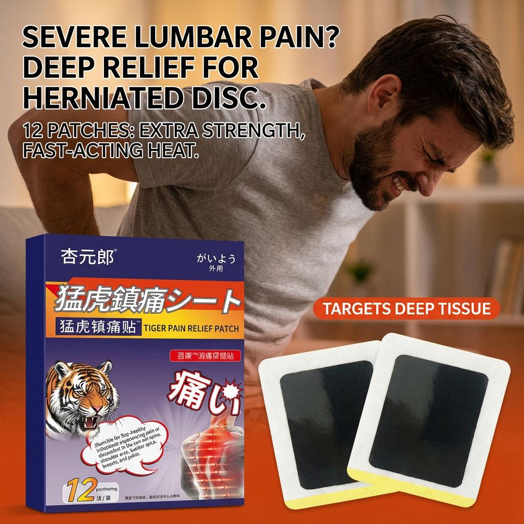 

12Pcs Tiger Pain Relief Patch - Herbal Plaster for Back, Neck, Shoulder & Joint Muscle Pain