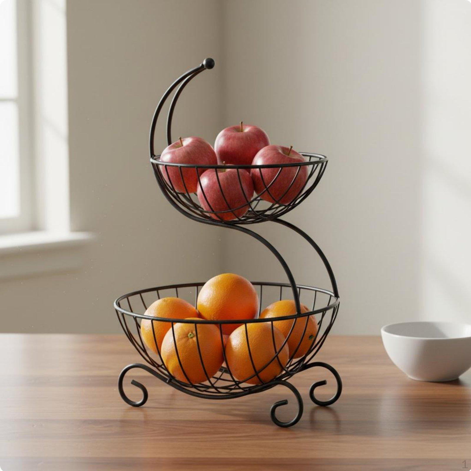 2Tier Fruit Basket Wrought Iron 2 Tier Space Saving Countertop Snack Platter for Living