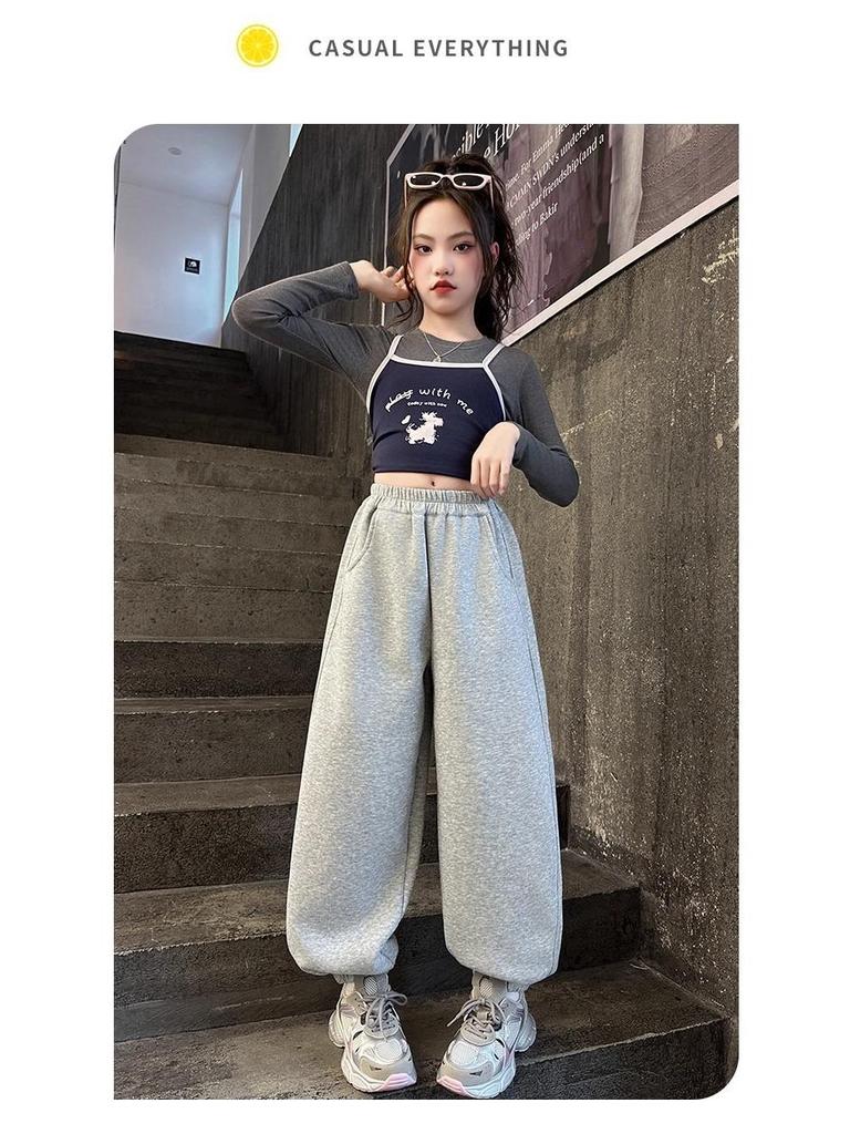 2025 New Style Fleece-Lined Sweatpants for Junior High School Girls