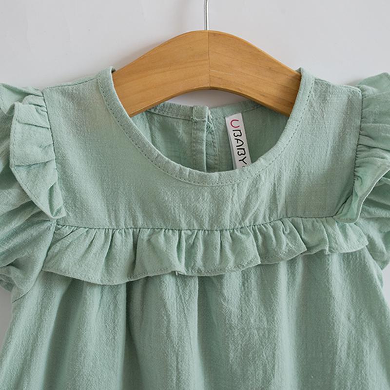 YUBAOBEI Summer Kids Clothing Baby Girls Puff Sleeve Dress Quality Cotton Linen Casual Children Ruffles Dress