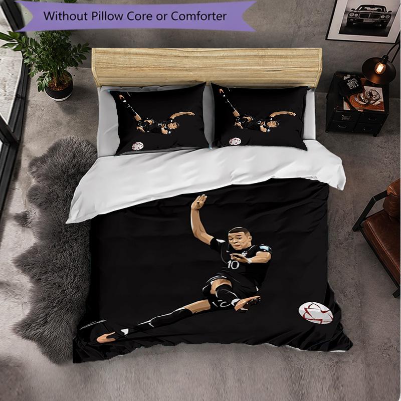 Kylian Mbappe 3 Piece Bedding Set Soft Duvet Cover Set with Pillowcases Printed Bedroom Decor Set for Home