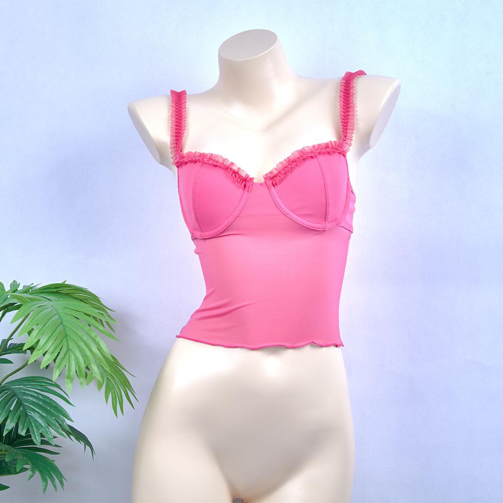 

Summer Lace Underwire Camisole: Sexy, Sheer, Chest-Enhancing Vest L рожевий червоний колір