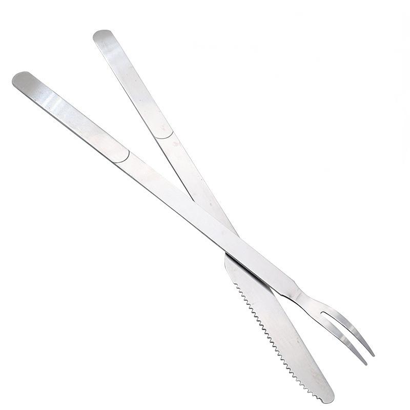 

Ножи для ужина Нож и вилка для барбекю из нержавеющей стали Столовые приборы для улицы Набор ножей и вилок с длинной ручкой Нож для стейка Инструмент для жарки бараньей ноги 2PCS/SET