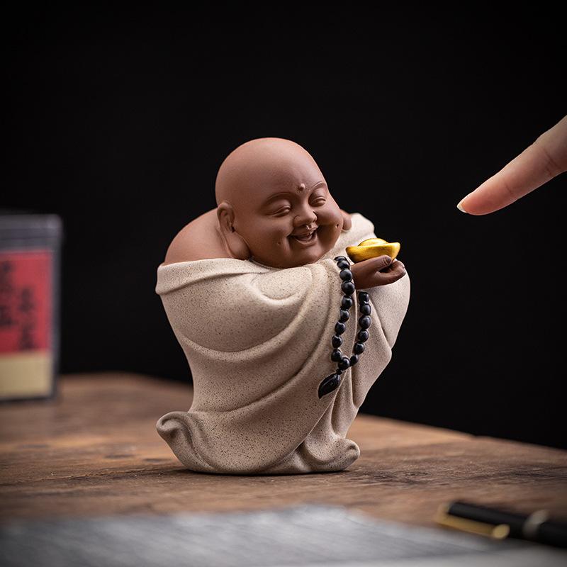 Creative Purple Sand Maitreya Tea Pet, Foyer, Antique Shelf, Attracting Wealth, Smiling Face Buddha Tea Room Decoration