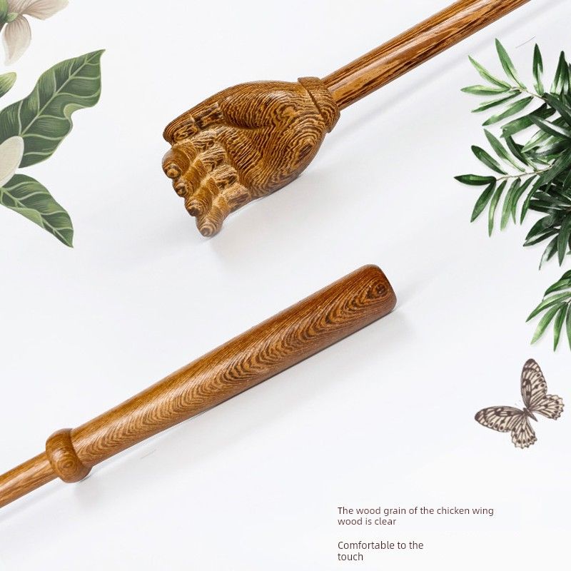 Wood Long-Handled Scratcher, Solid Wood, Self-Massage Tool for the Elderly, Back Tapping, Massage, Meridian and Acupoint Tapping, Buddha Hand Massage