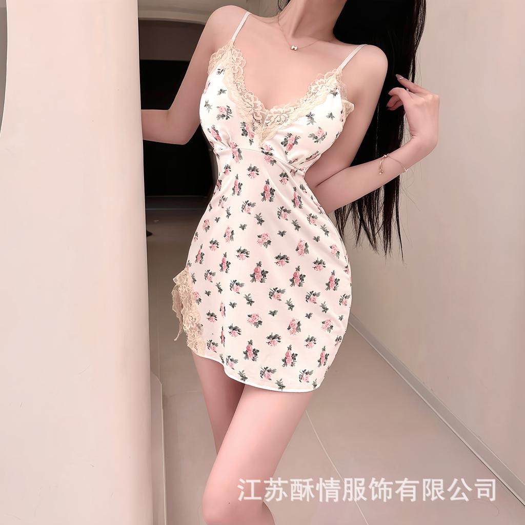 Crispy love bag chest lace pad pure hip suspender pajamas smashed flower sexy small chest pajamas color fresh wind short skirt